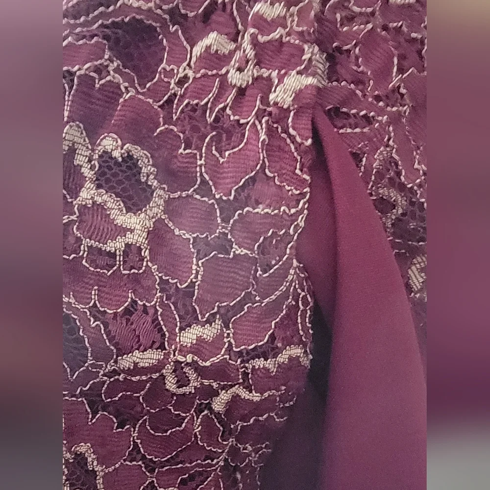 XL London Style Deep Red Burgandy And Tan Lace Mini Dress - Picture 5 of 5
